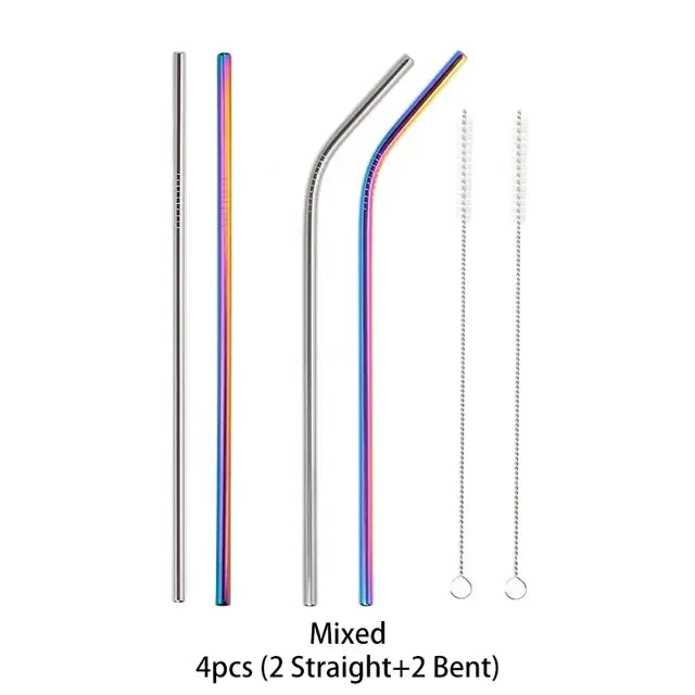 Stainless Steel Straws (4 or 8 pack), Straight/Bent Drinking Straw With Cleaning Brush, Reusable Straw for Stanley Cups