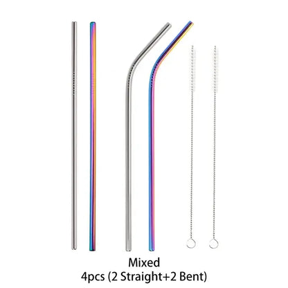 Stainless Steel Straws (4 or 8 pack), Straight/Bent Drinking Straw With Cleaning Brush, Reusable Straw for Stanley Cups