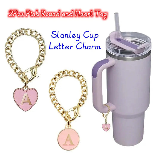 Personalized Letter Charms (2-pack) Accessories Pink Heart Shaped + Round Shaped