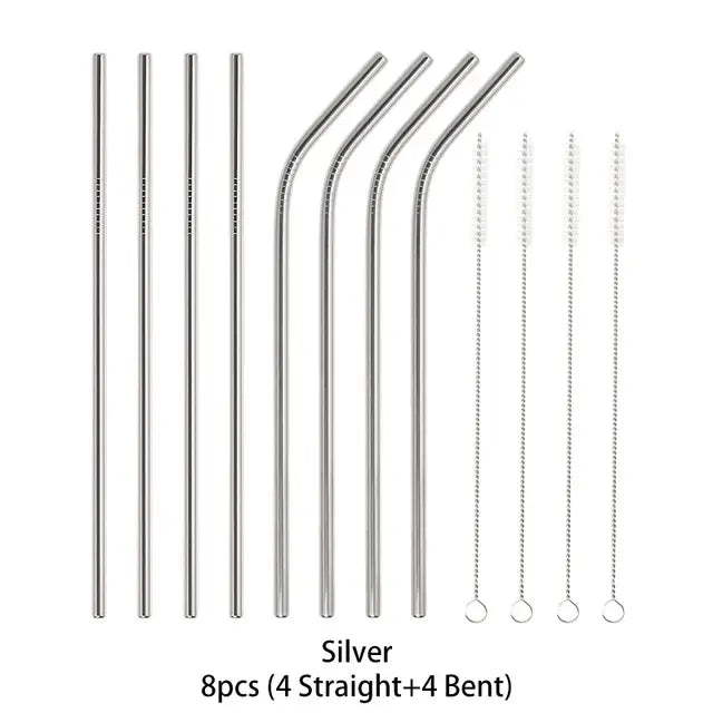 Stainless Steel Straws (4 or 8 pack), Straight/Bent Drinking Straw With Cleaning Brush, Reusable Straw for Stanley Cups