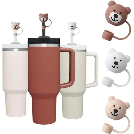 Cute Bear Straw Covers (3-pack) Cover Stanley 30oz & 40oz Silicone Straw Topper Caps