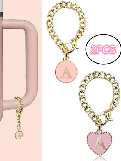 Personalized Letter Charms (2-pack) Accessories Pink Heart Shaped + Round Shaped