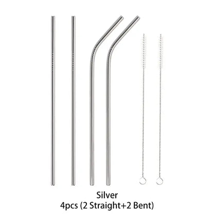 Stainless Steel Straws (4 or 8 pack), Straight/Bent Drinking Straw With Cleaning Brush, Reusable Straw for Stanley Cups